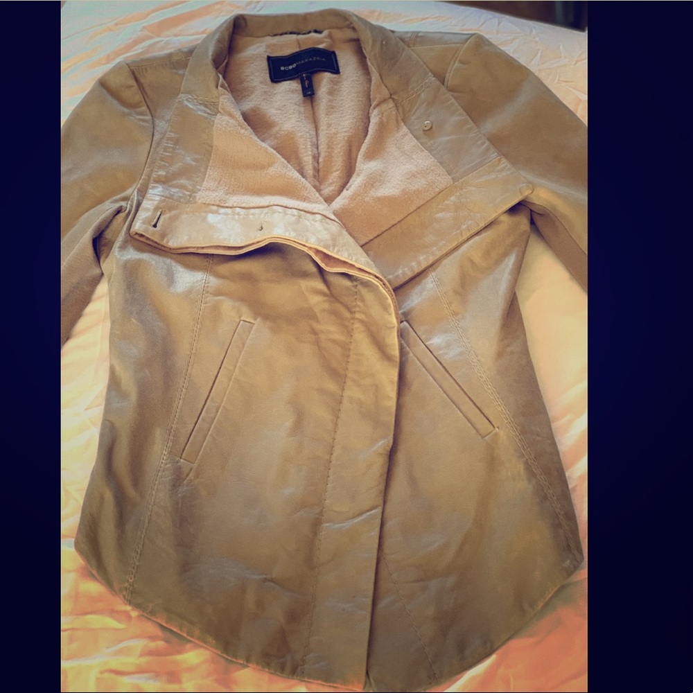 BCBG Short Leather Jacket Tan
